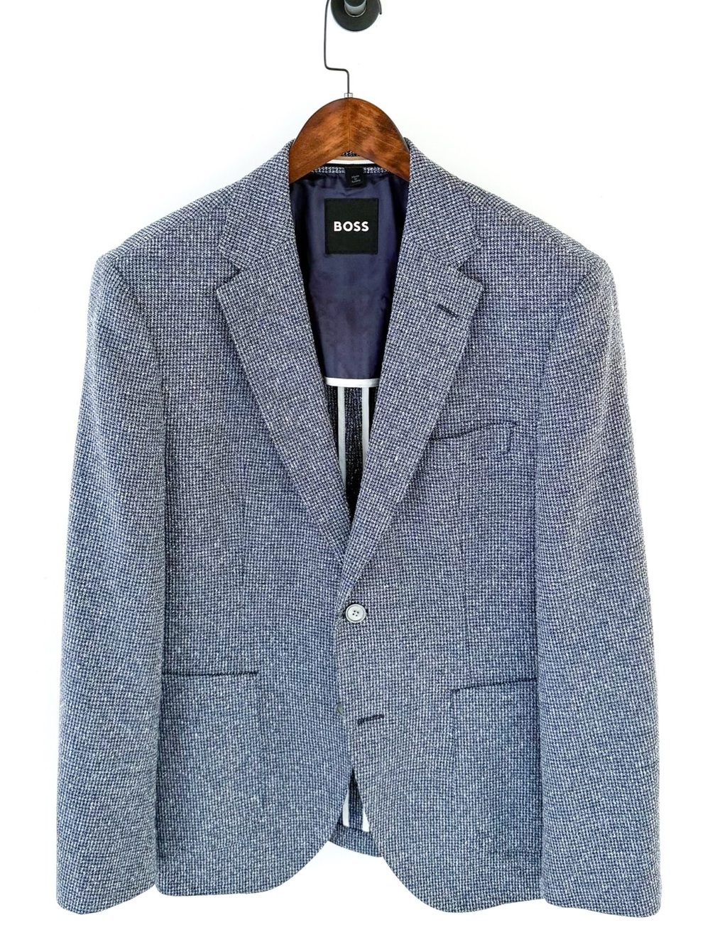NEW BOSS Men's Blue Textured Blazer Wool Cotton Linen Silk Blend Sport Coat 40S